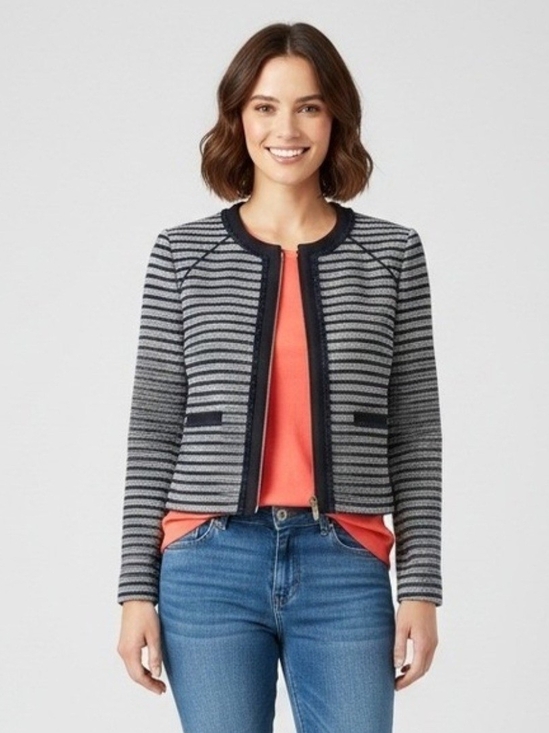 J. Crew Jackets & Blazers - J. Crew Navy and Light Gray Striped Cropped Jacket